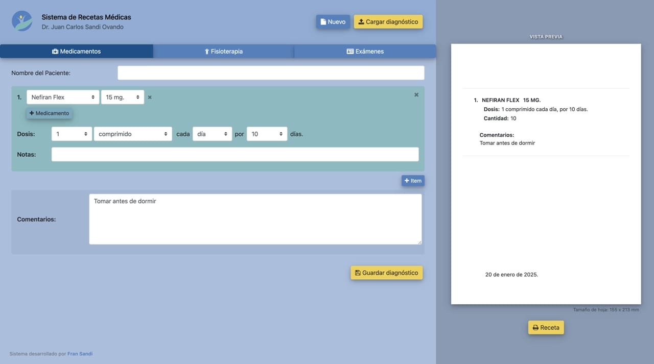 A screenshot of the prescription software interface